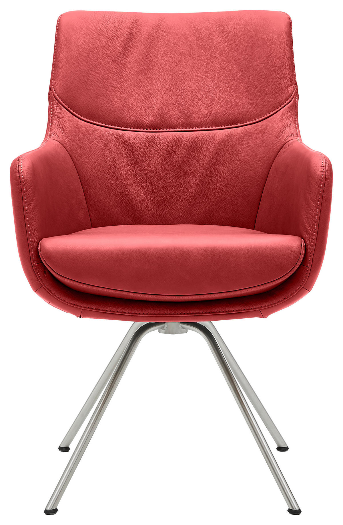 ARMLEHNSTUHL  in Edelstahl  - Edelstahlfarben/Dunkelrot, Design, Leder/Metall (60/90/61cm) - Dieter Knoll