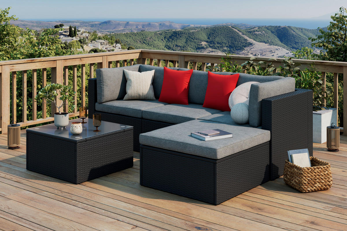 LOUNGEGARNITUR 144/209 cm Stahl  - Rot/Schwarz, Design, Kunststoff/Textil (144/209cm) - Ambia Garden