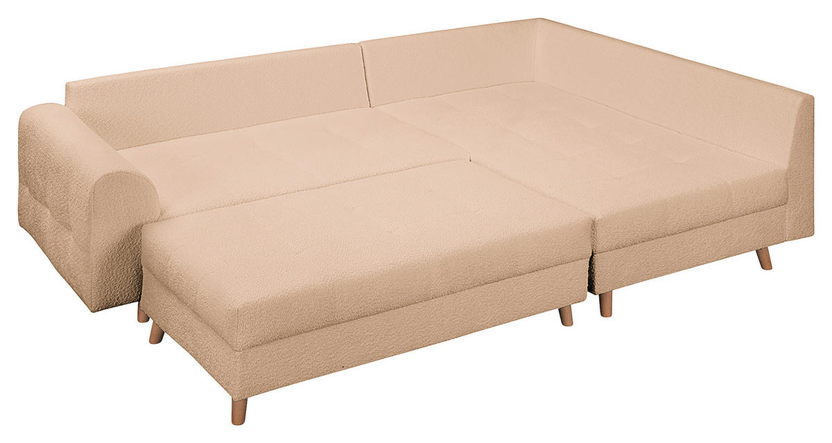 ECKSOFA inkl. Hocker Ariella Beige Bouclé  - Beige/Naturfarben, Design, Holz/Textil (231/161cm) - Livetastic