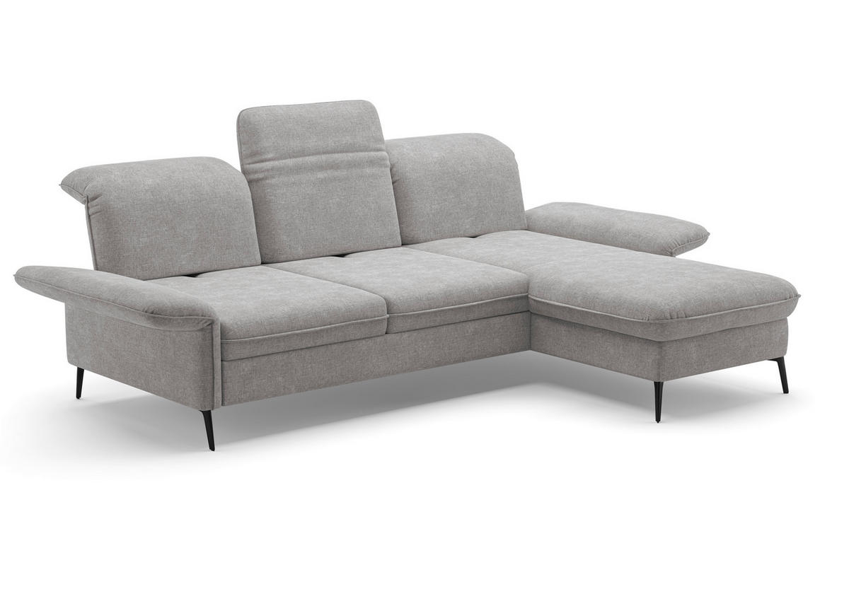 ECKSOFA in Flachgewebe Hellgrau  - Hellgrau/Schwarz, Konventionell, Textil/Metall (264/198cm) - Sit & More