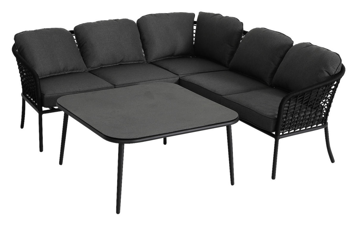 ZAHRADNÍ SEDACÍ SOUPRAVA, 14dílné, kov, textil - černá/tmavě šedá, Moderní, kov/textil (200/200cm) - Amatio