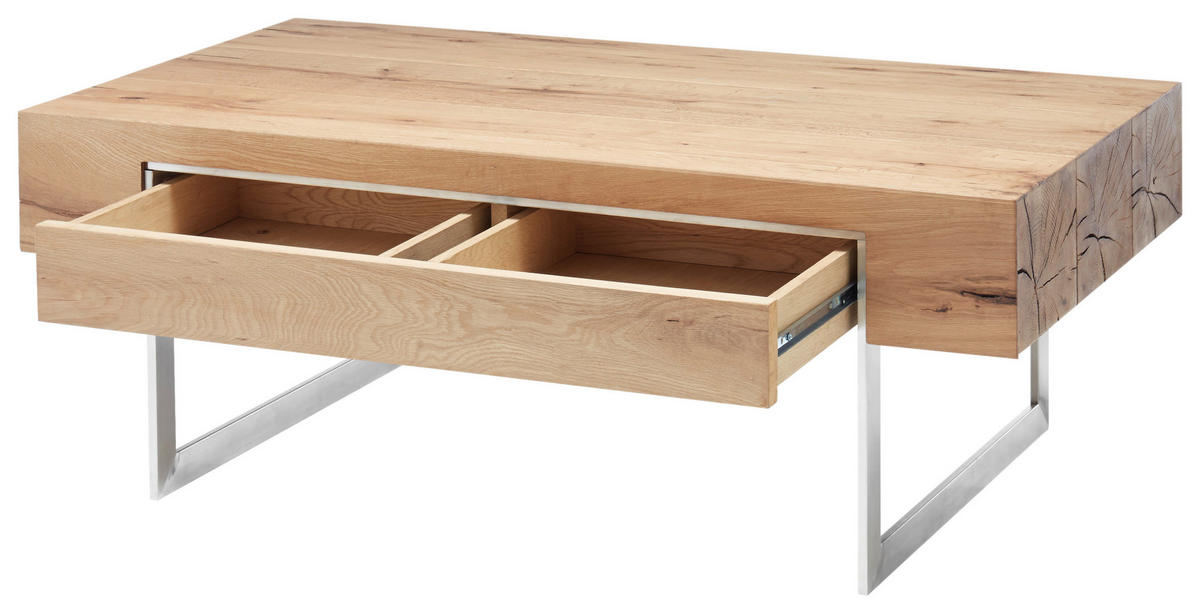 KLUBSKA MIZA, 110/40/60 cm barve hrasta, barve nerjavečega jekla  - barve nerjavečega jekla/barve hrasta, Design, kovina/leseni material (110/40/60cm) - Valnatura