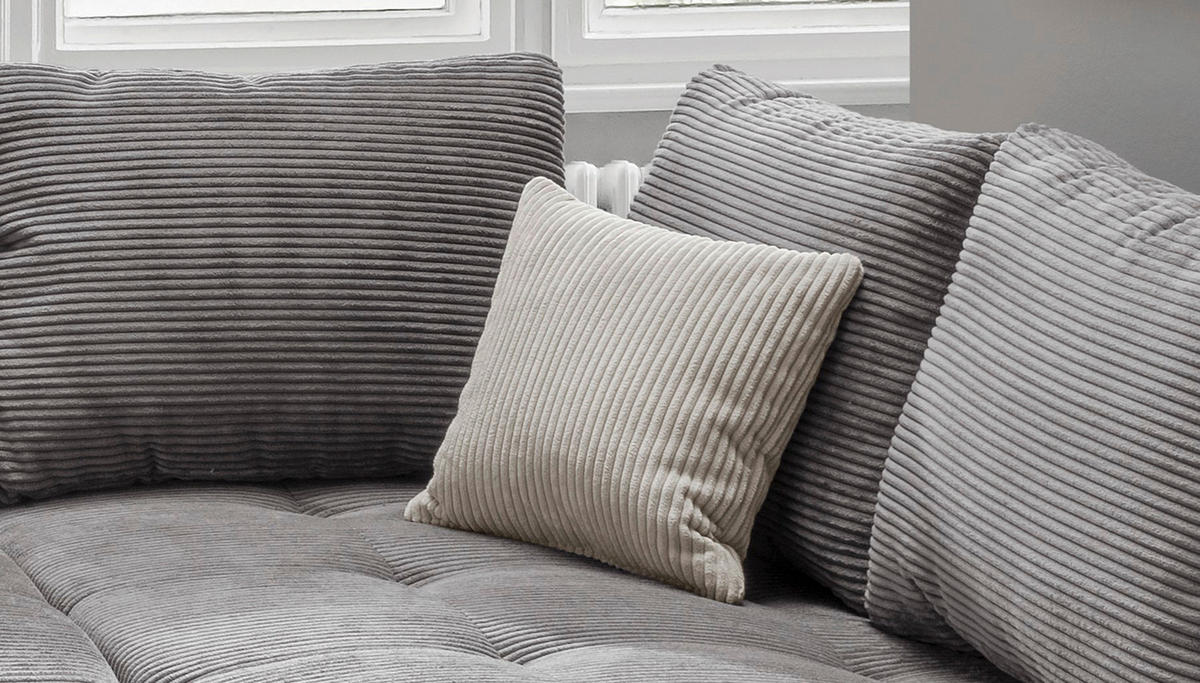 ECKSOFA Grau Cord  - Silberfarben/Grau, Design, Holz/Textil (298/202cm) - MID.YOU