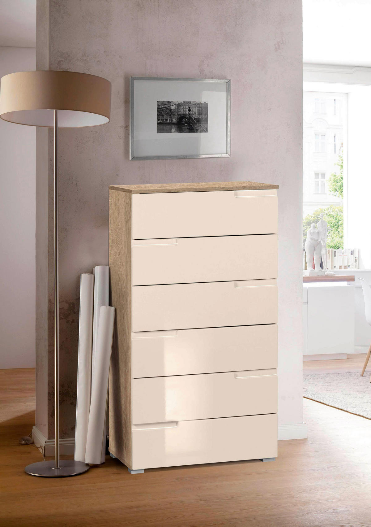 Comodă 65/117.6/40 cm  - stejar Sonoma/bej, Basics, plastic/material pe bază de lemn (65/117.6/40cm) - Hom`in