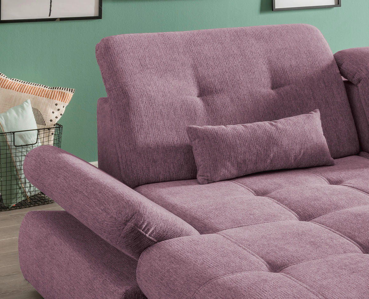 ECKSOFA Brombeere Chenille  - Chromfarben/Brombeere, Design, Textil/Metall (196/300cm) - Livetastic