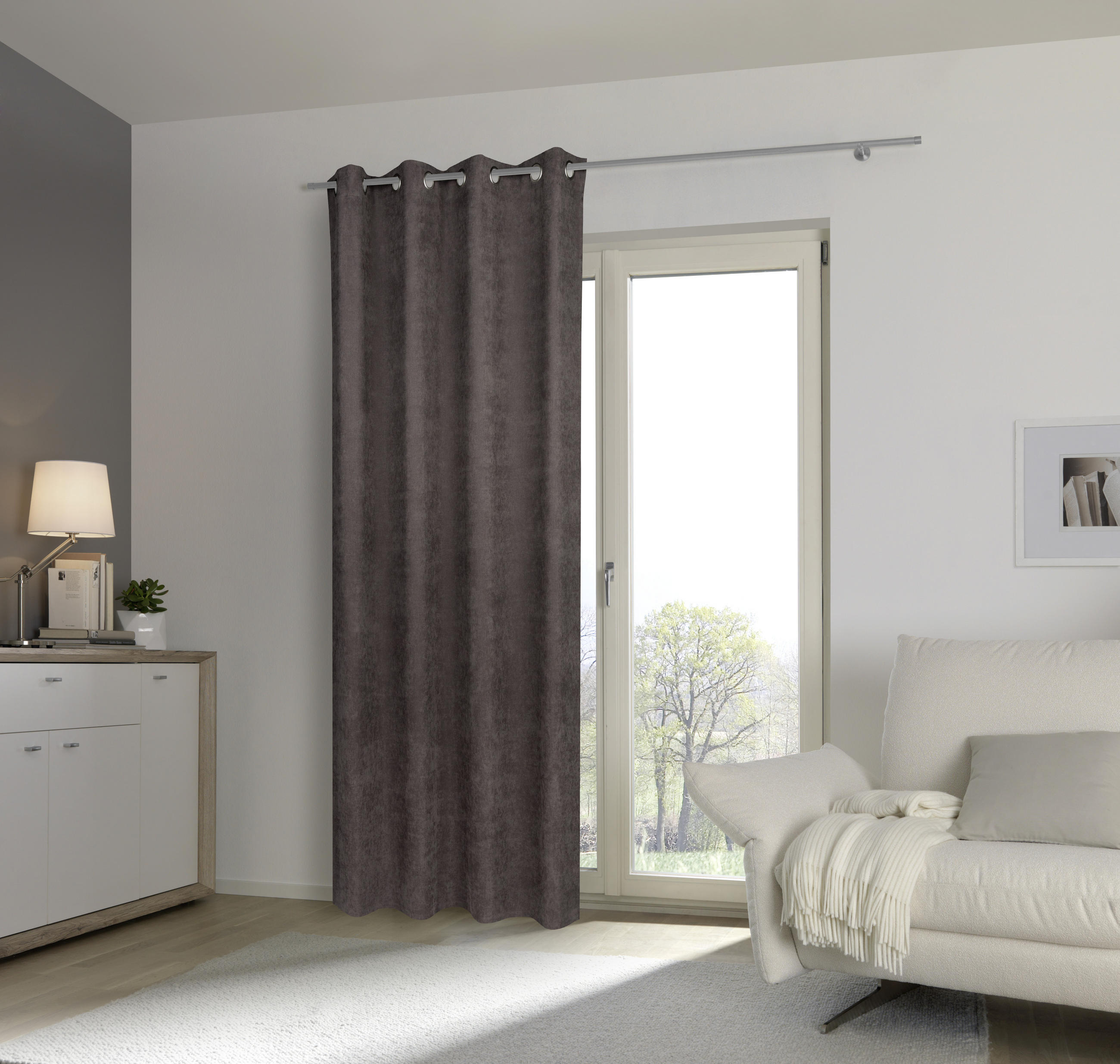ZAVESA SA KARIKAMA tamnosiva - tamnosiva, Konvencionalno, tekstil (140/245cm) - Esposa