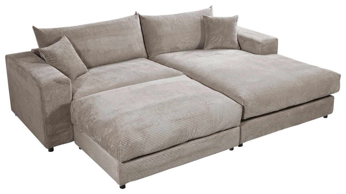 ECKSOFA FUNNY S Grau Cord, Velours Zierkissen, Rückenkissen, Hocker  - Schwarz/Grau, Basics, Kunststoff/Textil (265/180cm) - Livetastic