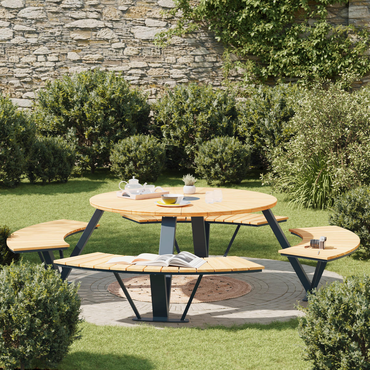 GARNITURA VRTNOG STOLA   drvo, metal  crna, boje tikovine    - boje tikovine/crna, Moderno, drvo/metal (282/75/282cm) - Ambia Garden