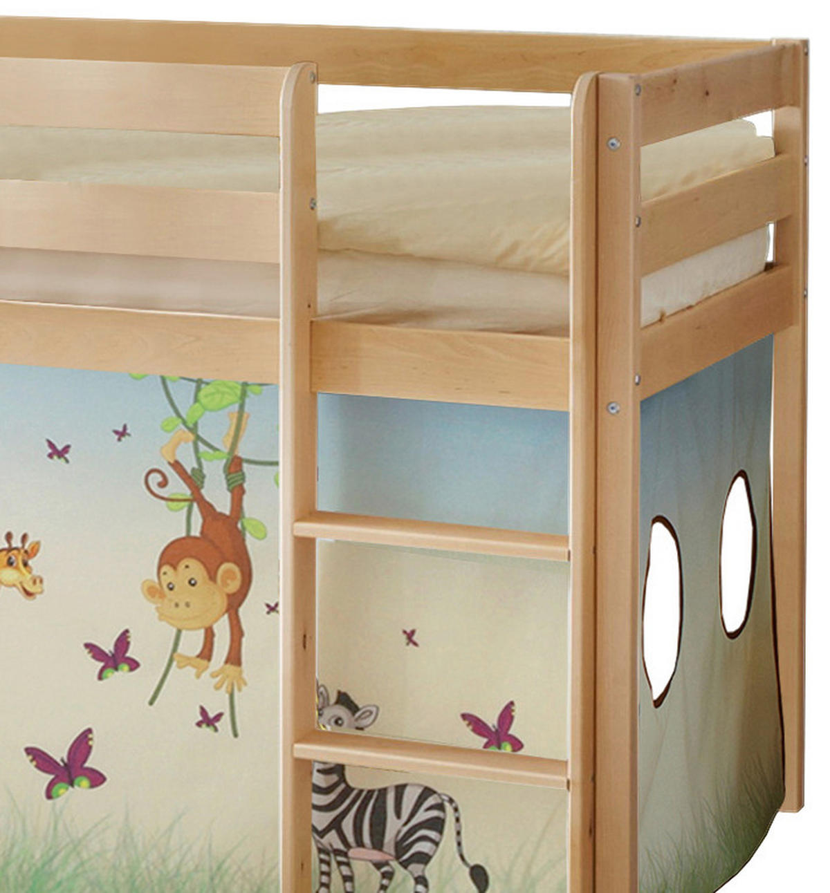 SPIELBETT Absturzsicherung, Leiter, Vorhang, Rutsche 90/200 cm  in Multicolor, Kieferfarben  - Multicolor/Kieferfarben, Natur, Holz (90/200cm) - MID.YOU