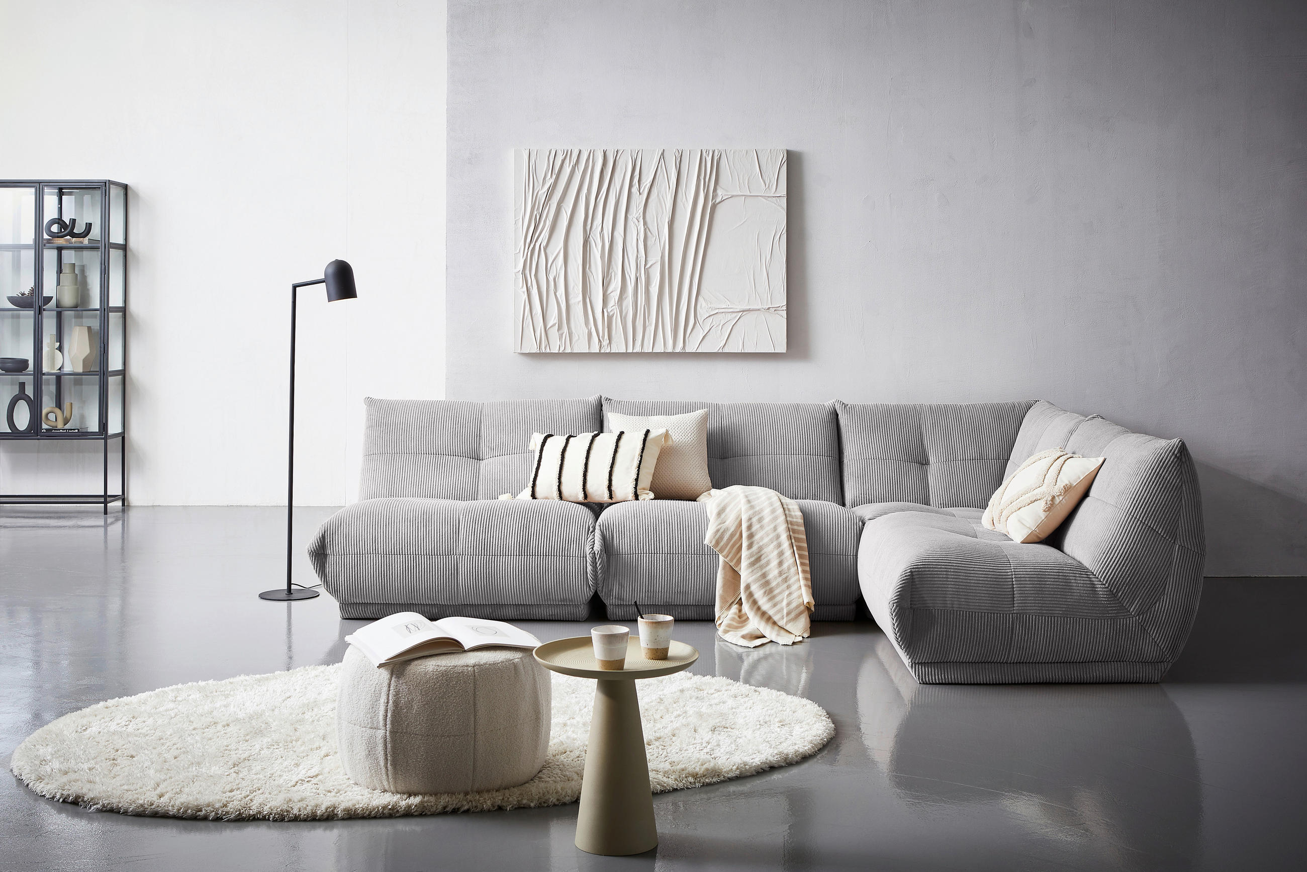 HÖRNSOFFA i manchester grå - grå, Trend, textil (315/210cm) - Livetastic