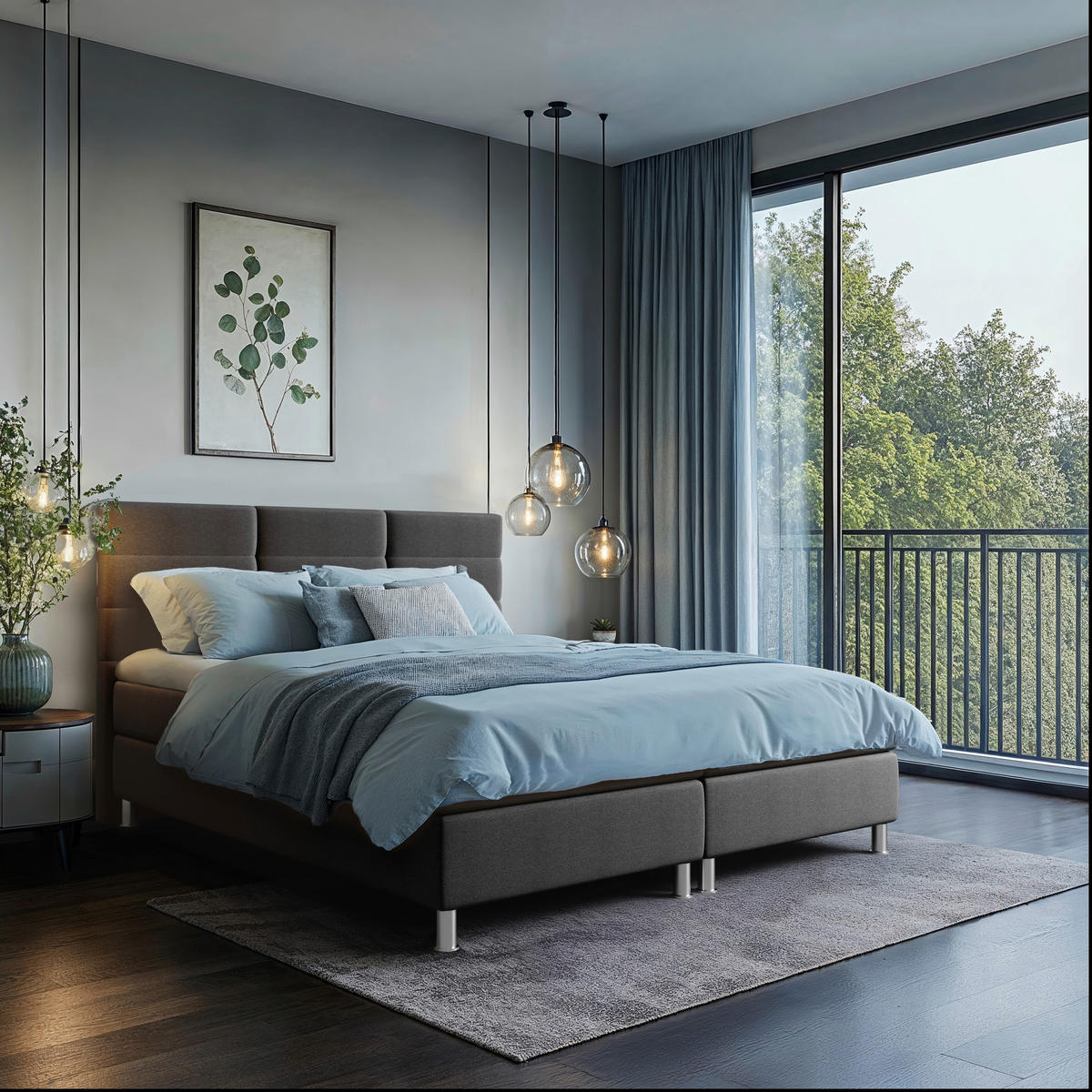 BOXBETT 160/200 cm  in Anthrazit  - Chromfarben/Anthrazit, KONVENTIONELL, Textil/Metall (160/200cm) - Carryhome