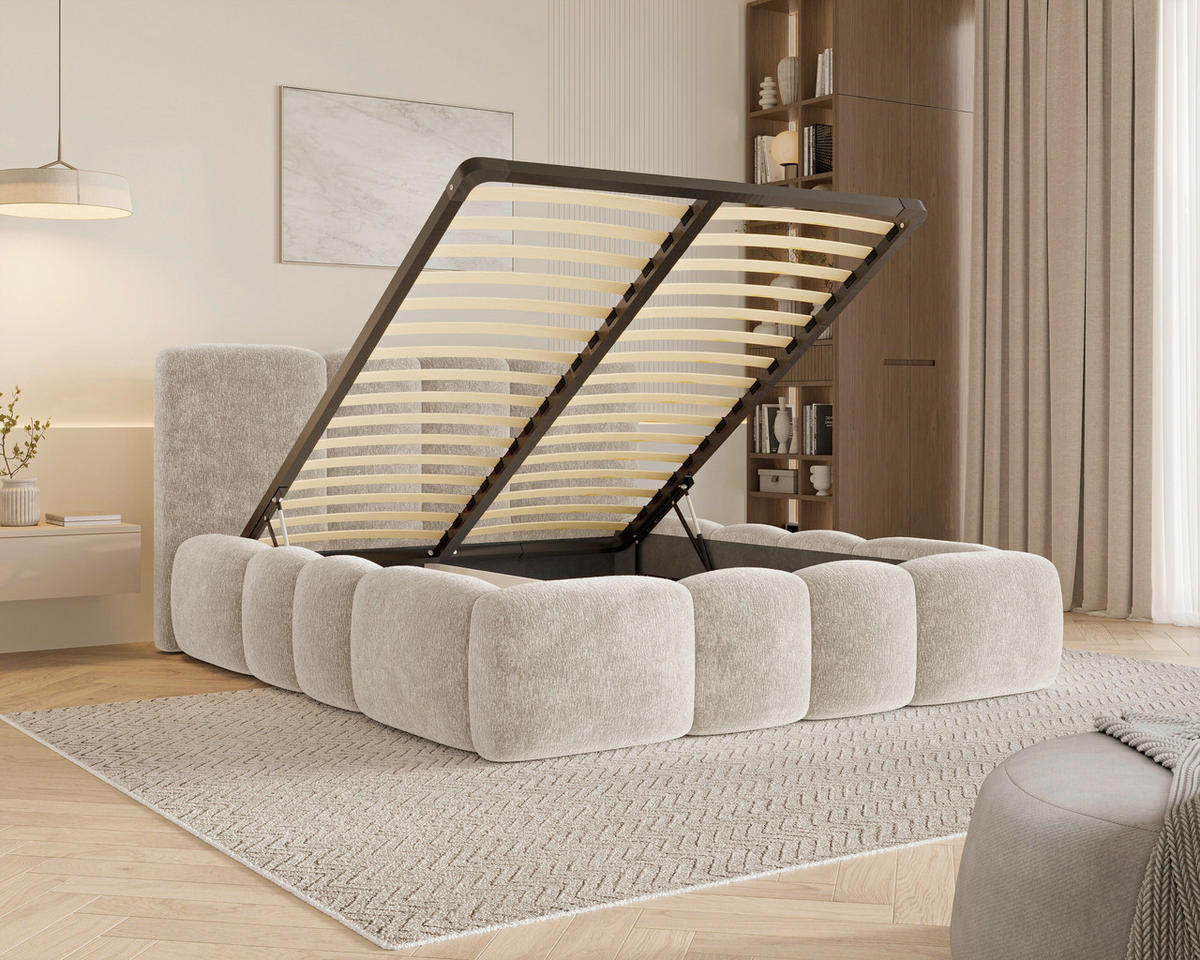 POLSTERBETT 160/200 cm,  in Cappuccino, Lattenrost, Bettkasten,  - Schwarz/Cappuccino, MODERN, Textil/Metall (160/200cm) - Livetastic