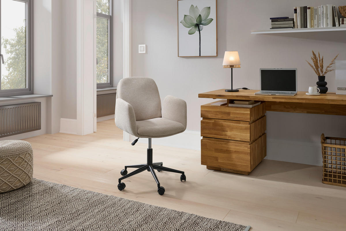 DREHSTUHL Webstoff Beige  - Beige/Schwarz, Modern, Kunststoff/Textil (55/85-95/60cm) - Livetastic