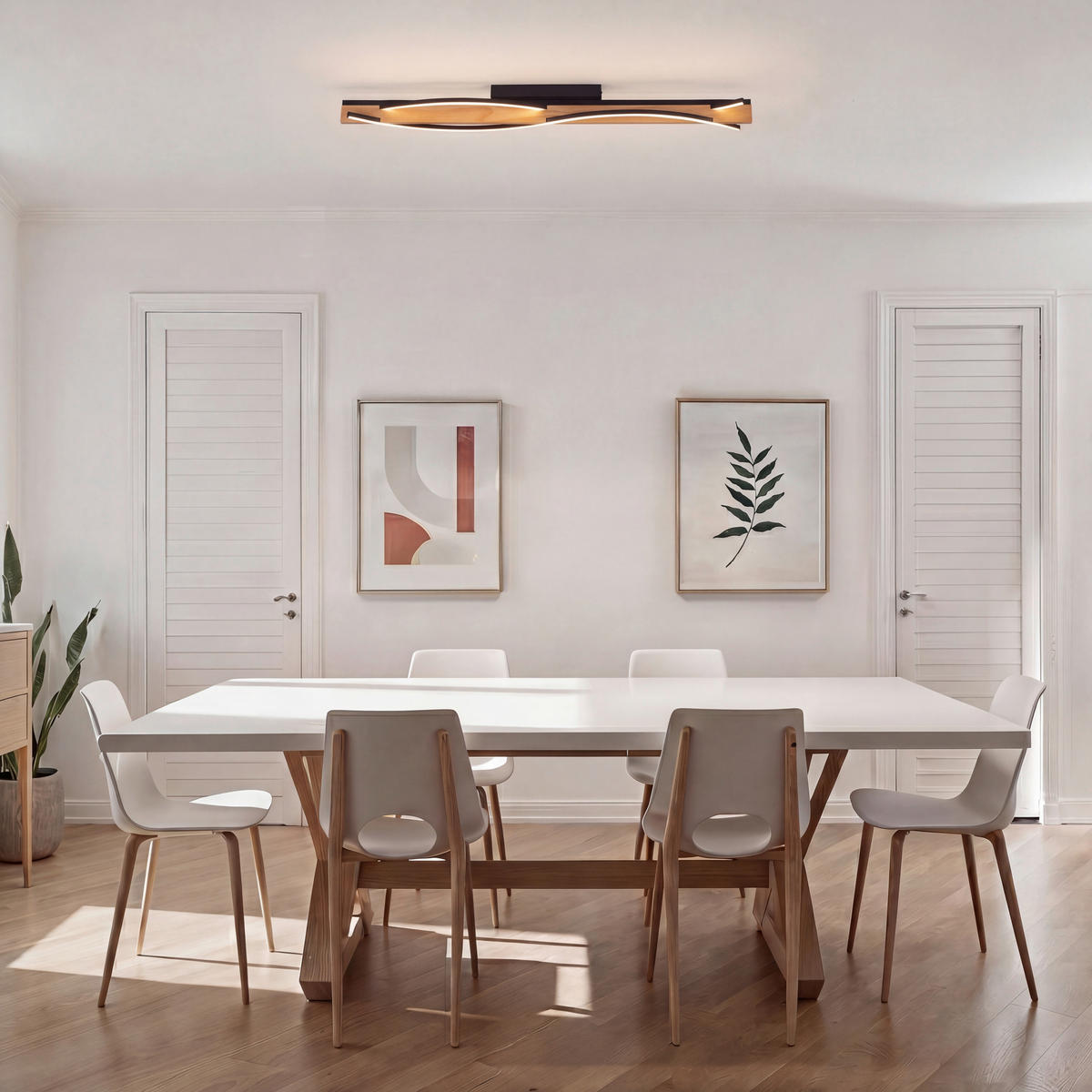 LED-DECKENLEUCHTE Zhang 120/12,5/10,5 cm   - Schwarz/Kieferfarben, Design, Holz/Kunststoff (120/12,5/10,5cm) - Novel