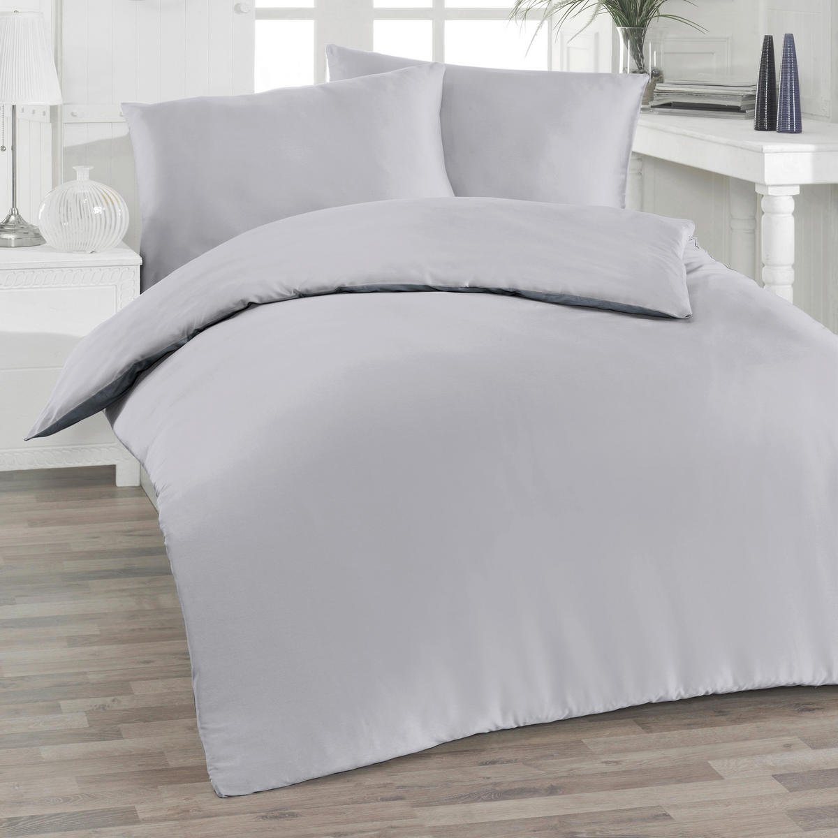 BETTWÄSCHE Satin 140/200 cm  - Hellgrau, Basics, Textil (140/200cm) - Florella
