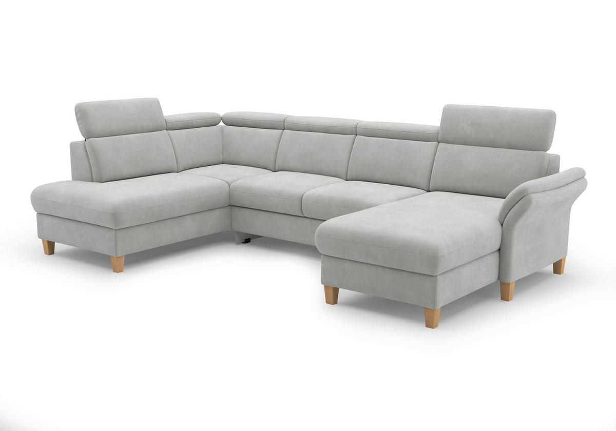 WOHNLANDSCHAFT GLENDALE E Silberfarben Flachgewebe  - Eichefarben/Silberfarben, KONVENTIONELL, Holz/Textil (193/321/166cm) - Sit & More