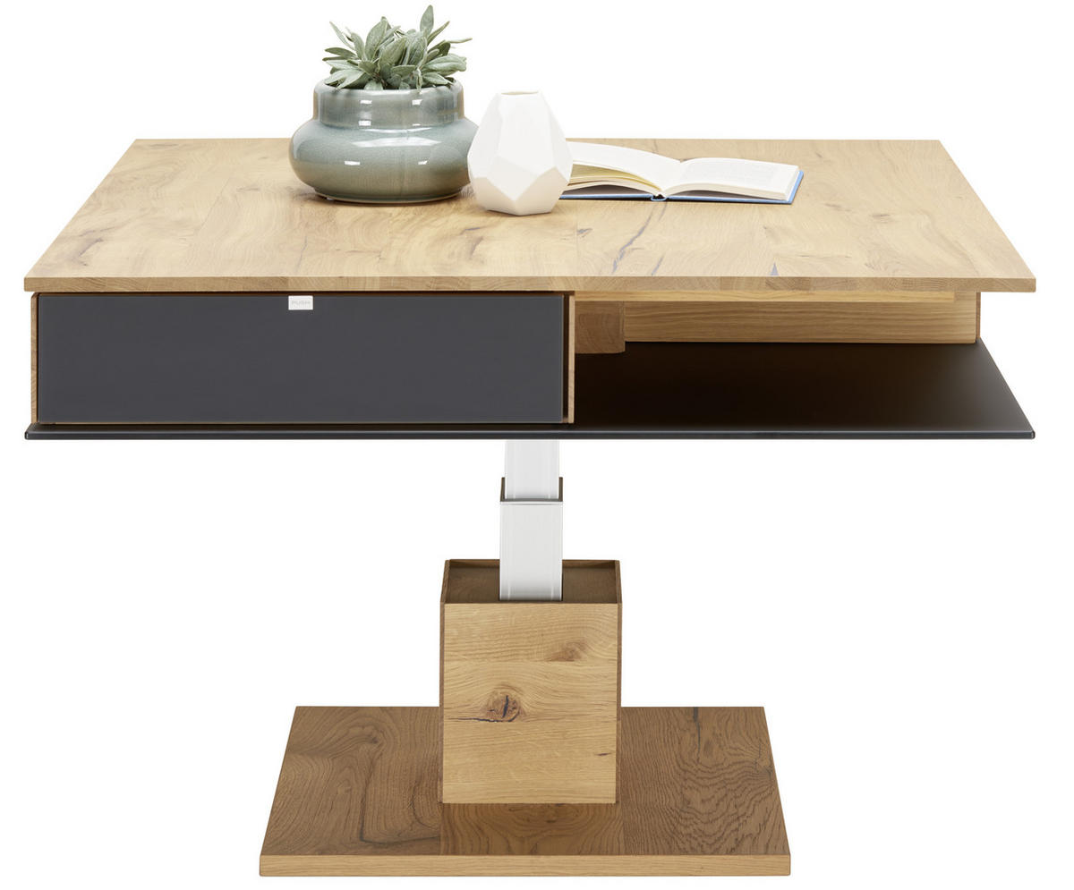 COUCHTISCH in Holz, Glas 90/90/38,3 cm  - Eichefarben/Anthrazit, Design, Glas/Holz (90/90/38,3cm) - Voglauer