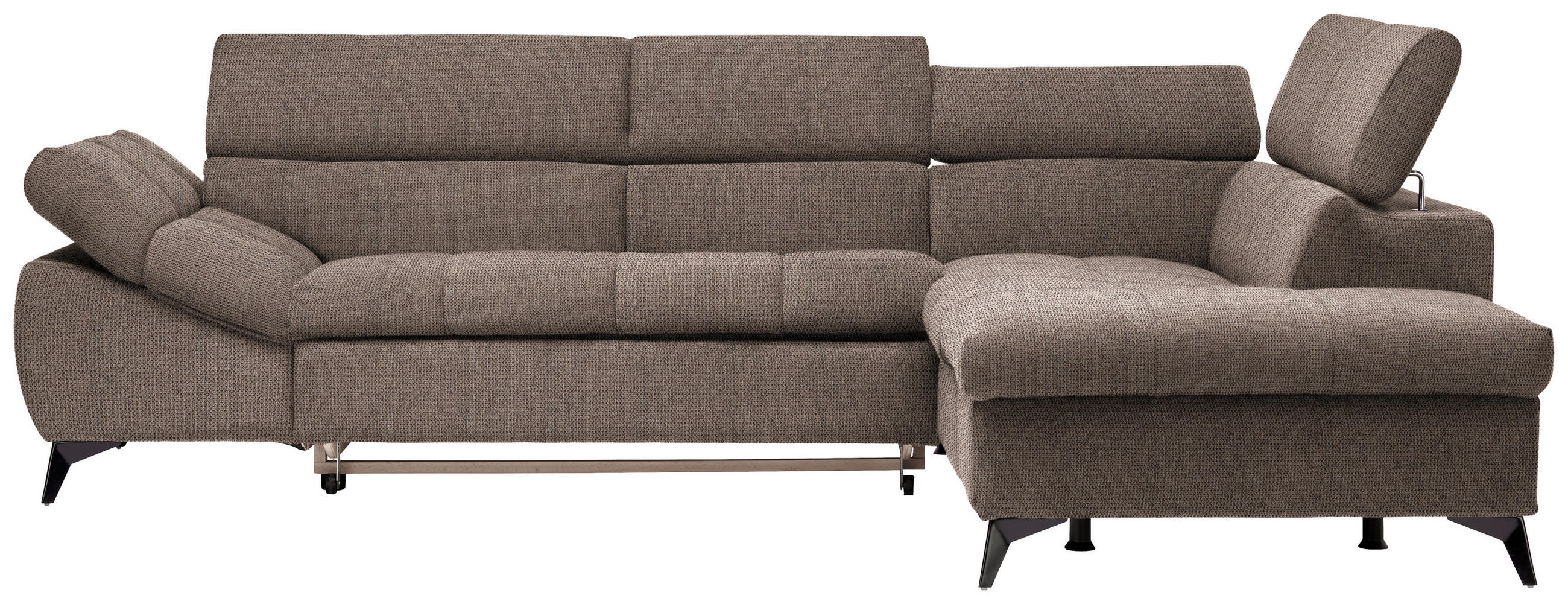 ECKSOFA mit Funkion Taupe Mikrofaser Schlaffunktion, Armteilverstellung, Kopfteilverstellung, Stauraum  - Taupe/Schwarz, Design, Kunststoff/Textil (210/279cm) - Stylife