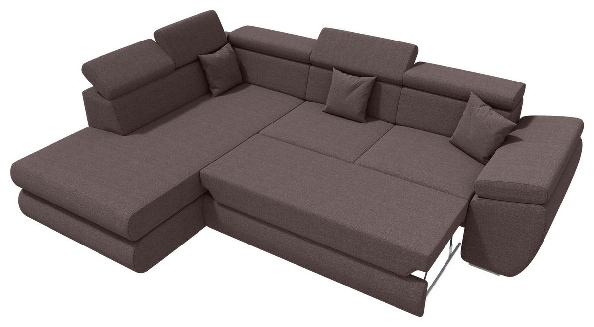 ECKSOFA Graubraun Struktur  - Chromfarben/Graubraun, KONVENTIONELL, Kunststoff/Textil (205/282cm) - Carryhome