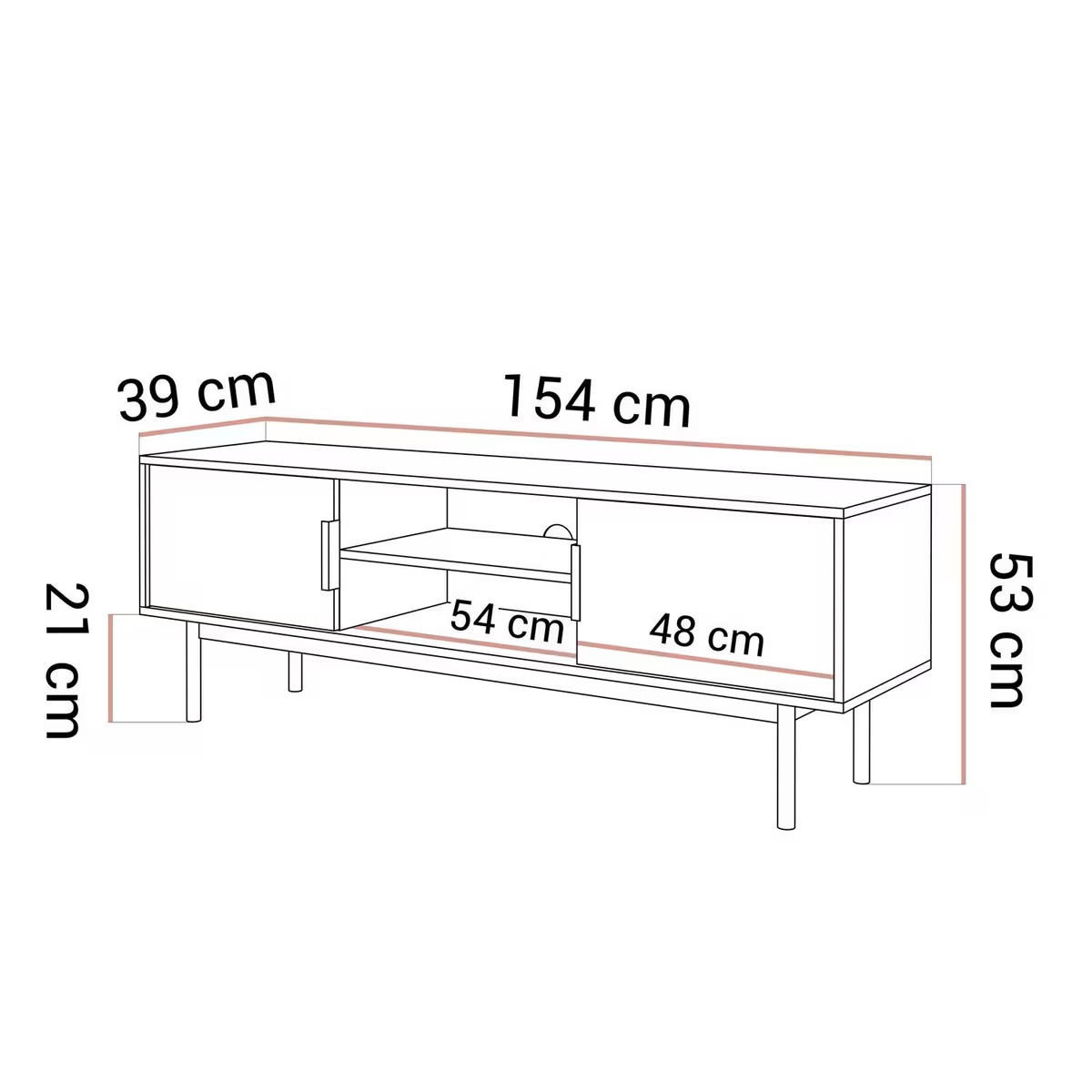 LOWBOARD Viva 154/53,5/39 cm  Beimöbel erhältlich, stehend  - Kaschmir/Goldfarben, Design, Holz/Holzwerkstoff (154/53,5/39cm) - Boxxx