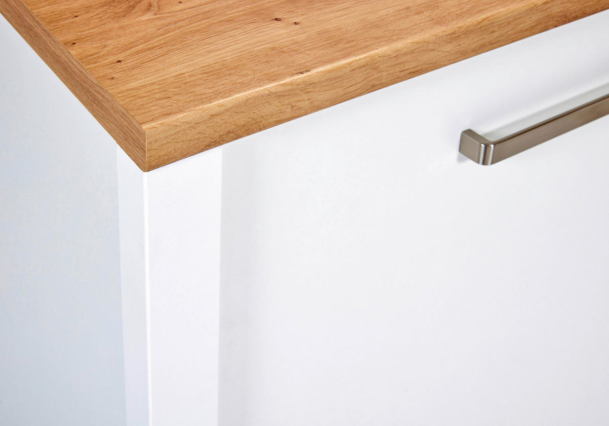 SPÜLENUNTERSCHRANK 130/92/60 cm  in Weiß, Eiche Artisan  - Silberfarben/Eiche Artisan, MODERN, Holzwerkstoff/Metall (130/92/60cm) - home24