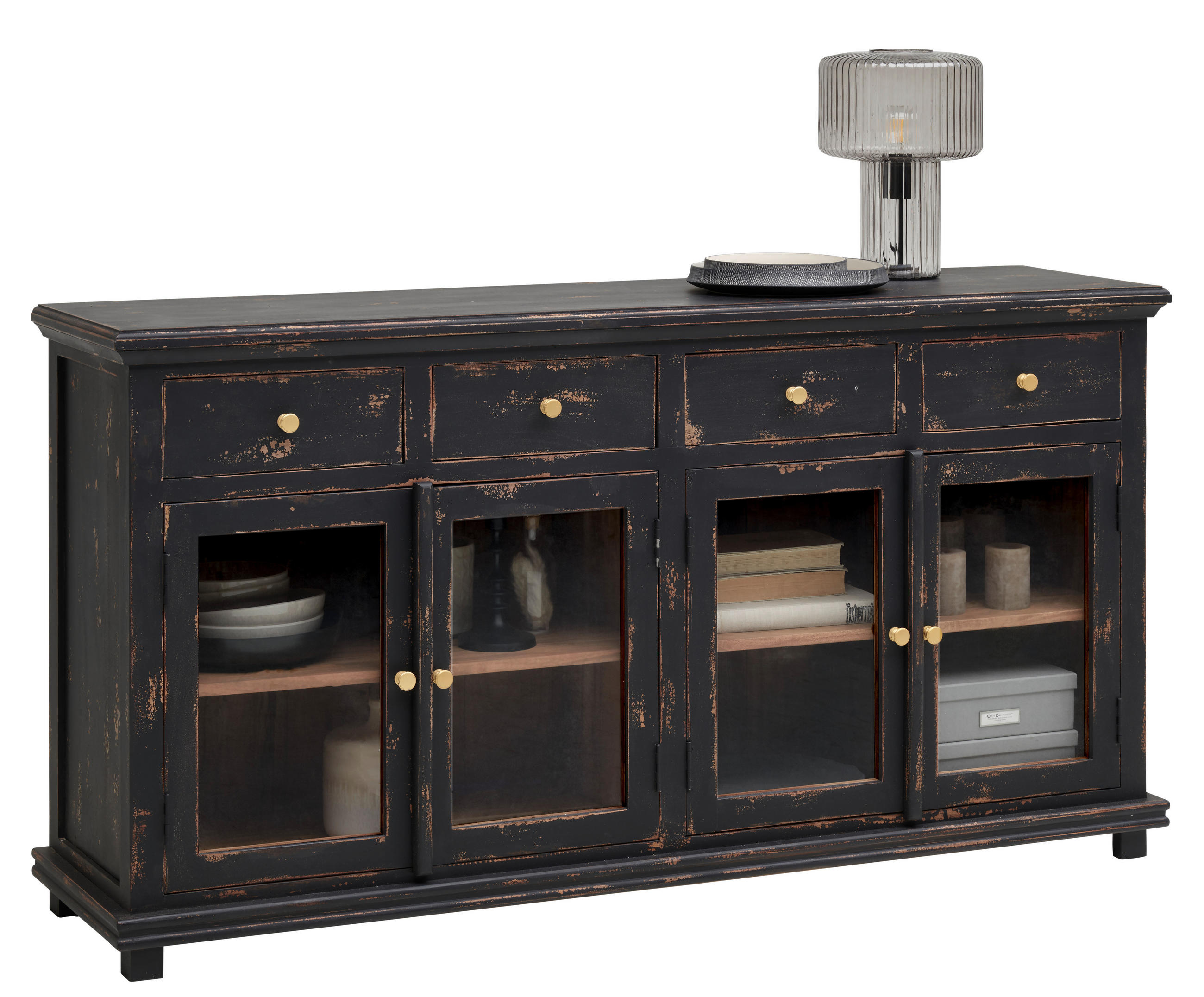 SIDEBOARD  in 160/85/42 cm  - Goldfarben/Schwarz, LIFESTYLE, Glas/Holz (160/85/42cm) - Ambia Home