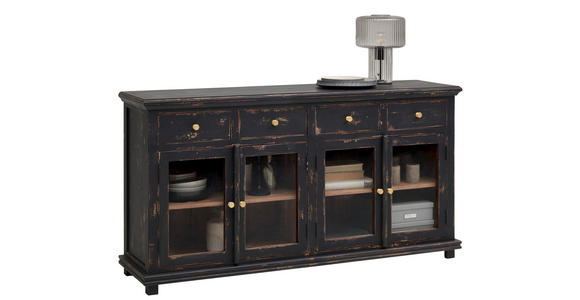 SIDEBOARD in 160/85/42 cm - Goldfarben/Schwarz, LIFESTYLE, Glas/Holz (160/85/42cm) - Ambia Home