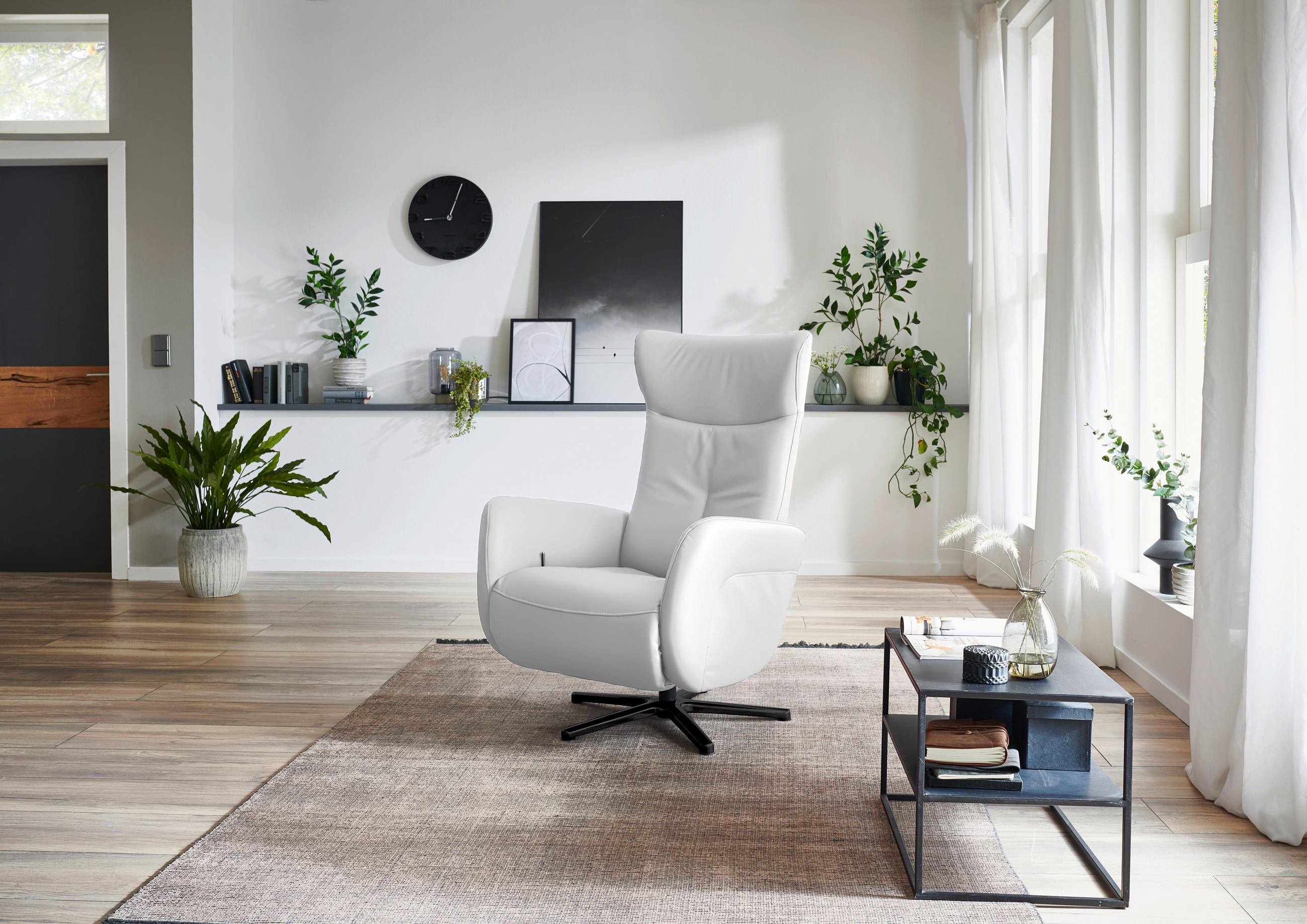 RELAXSESSEL in Leder Weiss  - Weiss/Schwarz, Design, Leder/Metall (76/112/83cm) - Beldomo Speed