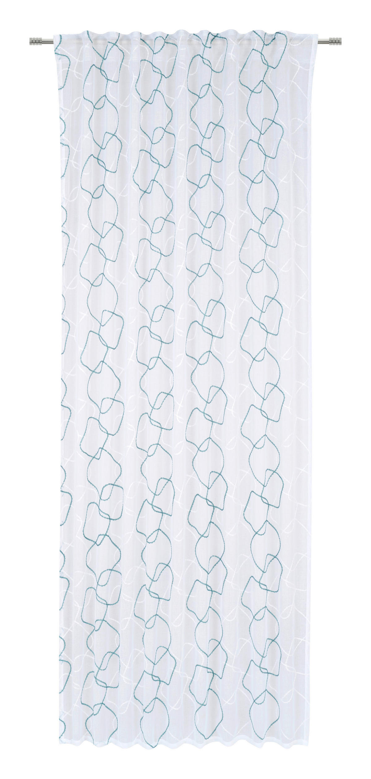 HOTOVÝ ZÁVĚS, průhledné, 140/245 cm - bílá/petrolej, Konvenční, textil (140/245cm) - Esposa