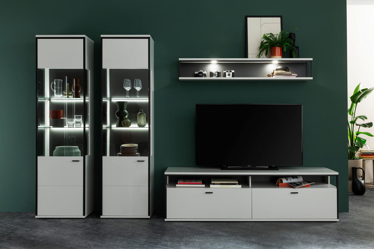 WOHNWAND  in Schwarz, Weiß  312/199/51 cm  - Schwarz/Weiß, Design, Glas/Holzwerkstoff (312/199/51cm) - Stylife