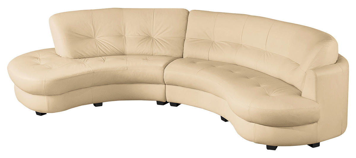 ECKSOFA Beige Echtleder Lederlook  - Beige/Schwarz, Design, Leder/Kunststoff (113/300cm) - Livetastic