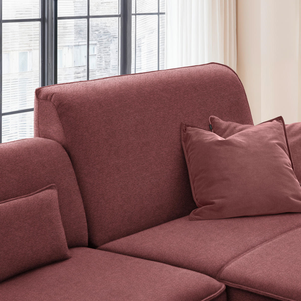 ECKSOFA in Flachgewebe Rot  - Rot/Schwarz, Design, Textil/Metall (285/190cm) - Johann Jakob