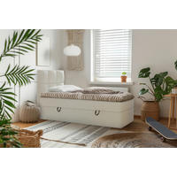 BOXBETT 90/200 cm,  in Beige, Topper, Bettkasten, gepolstertes Kopfteil, H3 = fest  - Beige/Schwarz, MODERN, Holz/Holzwerkstoff (90/200cm) - MID.YOU