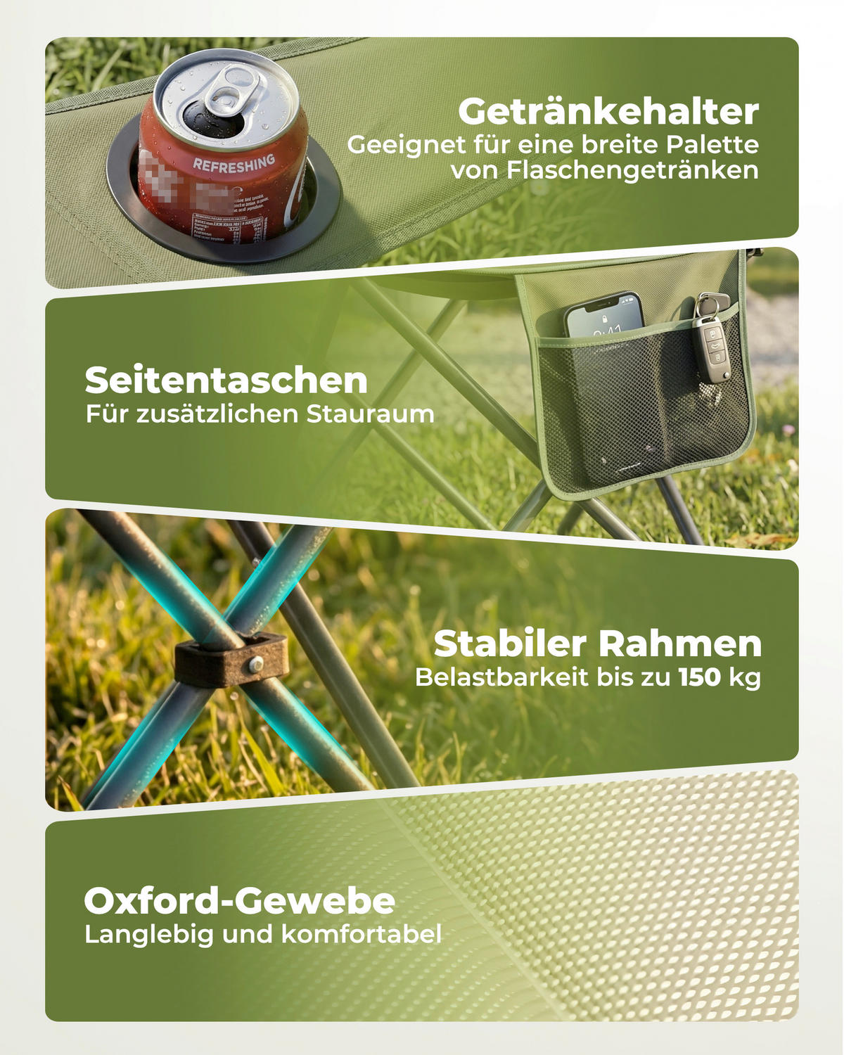 CAMPINGSESSEL - Dunkelgrün/Silberfarben, Basics, Textil/Metall (84/110/60cm) - Modante