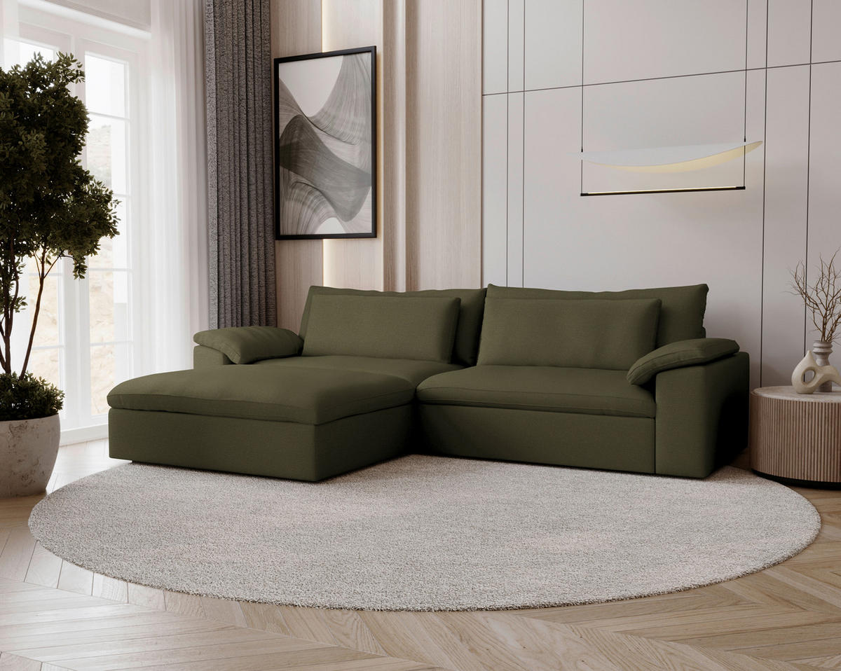 ECKSOFA  Chenille Grün  - Schwarz/Grün, Modern, Kunststoff/Textil (198/306cm) - Carryhome