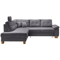 ECKSOFA Grau Cord Sitztiefenverstellung, Kopfstütze, Liegefläche im Originalstoff, Bettkasten, Schlaffunktion  - Naturfarben/Grau, MODERN, Holz/Textil (206/274cm) - Livetastic