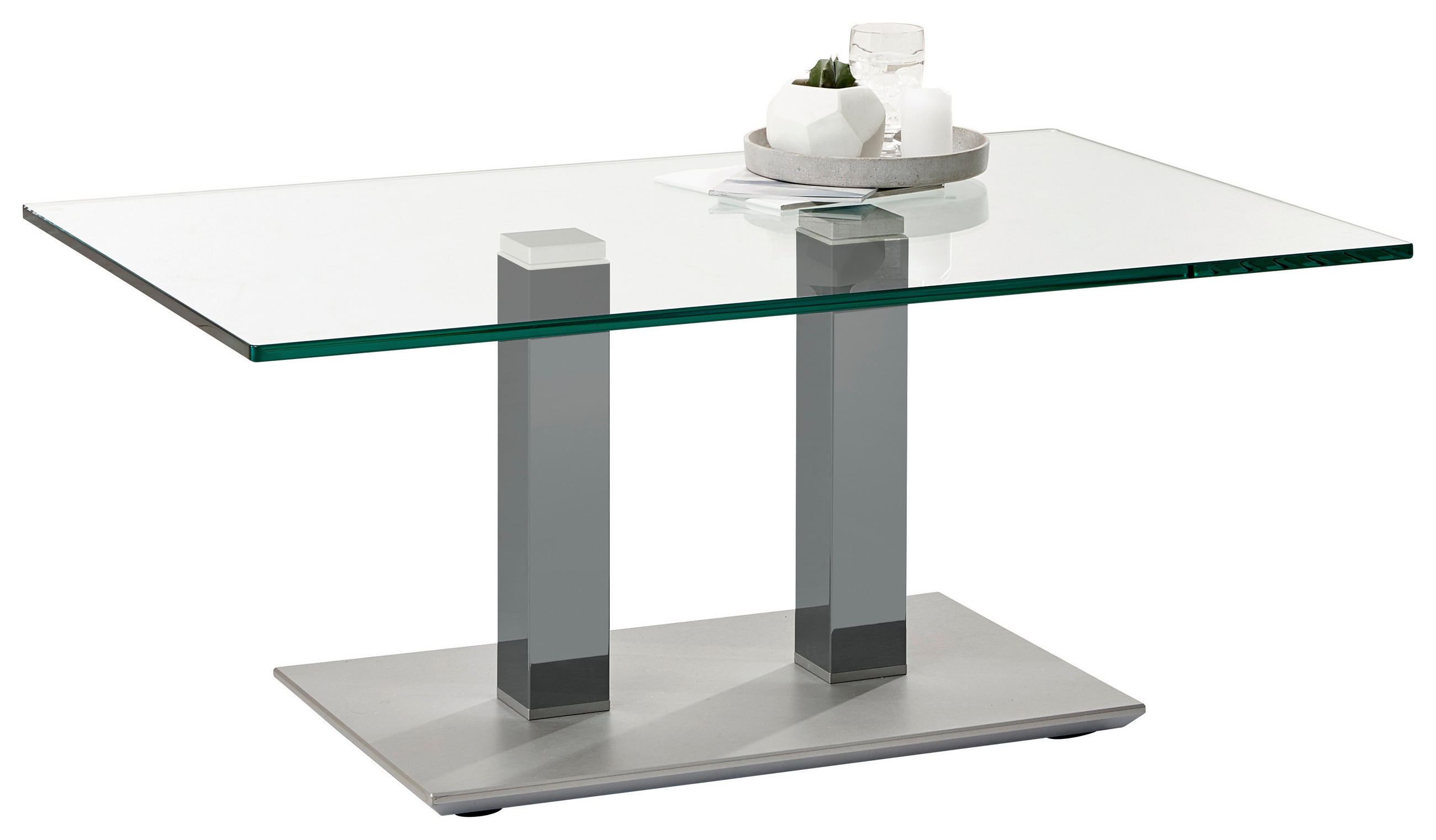 COUCHTISCH in Metall, Glas 110/70/46-65 cm  - Edelstahlfarben/Grau, Design, Glas/Kunststoff (110/70/46-65cm)