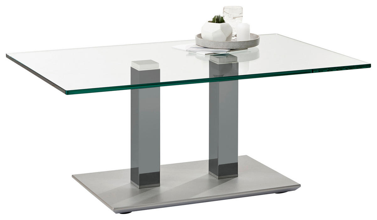 COUCHTISCH in Metall, Glas 110/70/46-65 cm  - Edelstahlfarben/Grau, Design, Glas/Kunststoff (110/70/46-65cm)