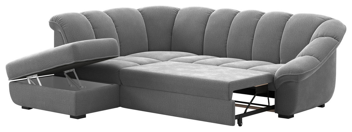 ECKSOFA Anthrazit Chenille Bettkasten, Schlaffunktion, Rücken echt  - Anthrazit/Schwarz, KONVENTIONELL, Kunststoff/Textil (222/260cm) - Welnova