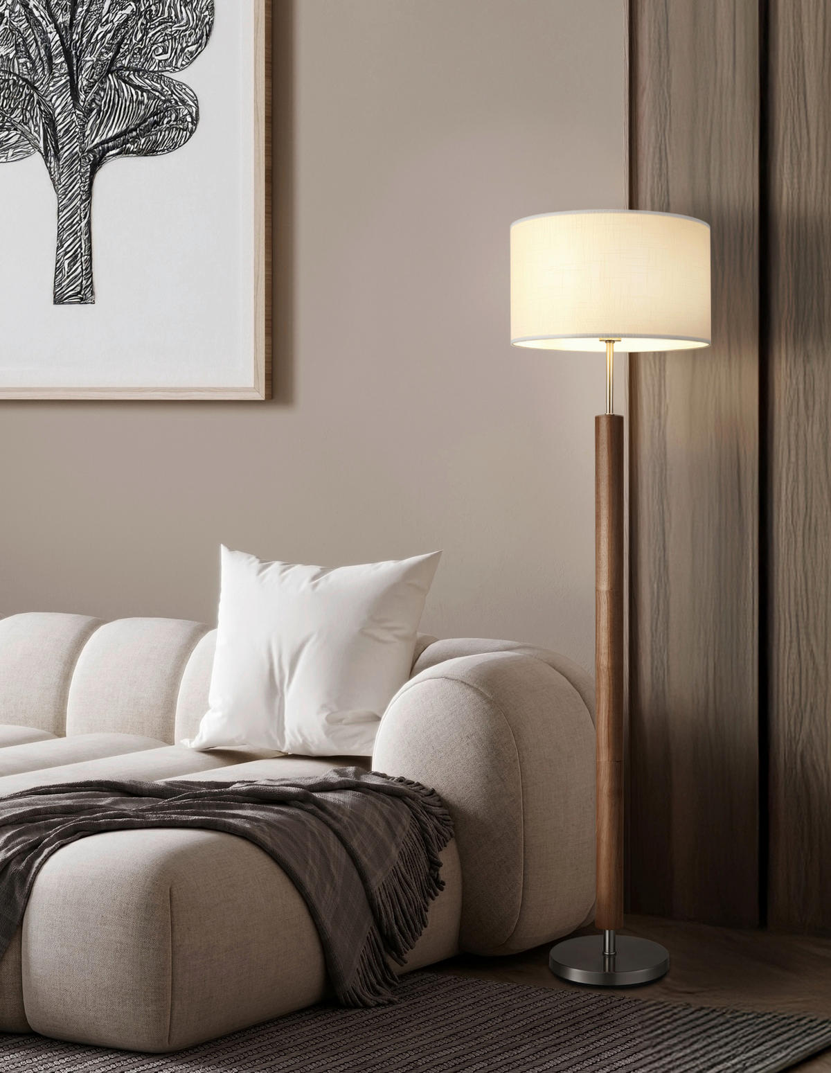 SVJETILJKA PODNA Mila  - bijela/boje nikla, Design, tekstil/drvo (40/150cm) - Globo