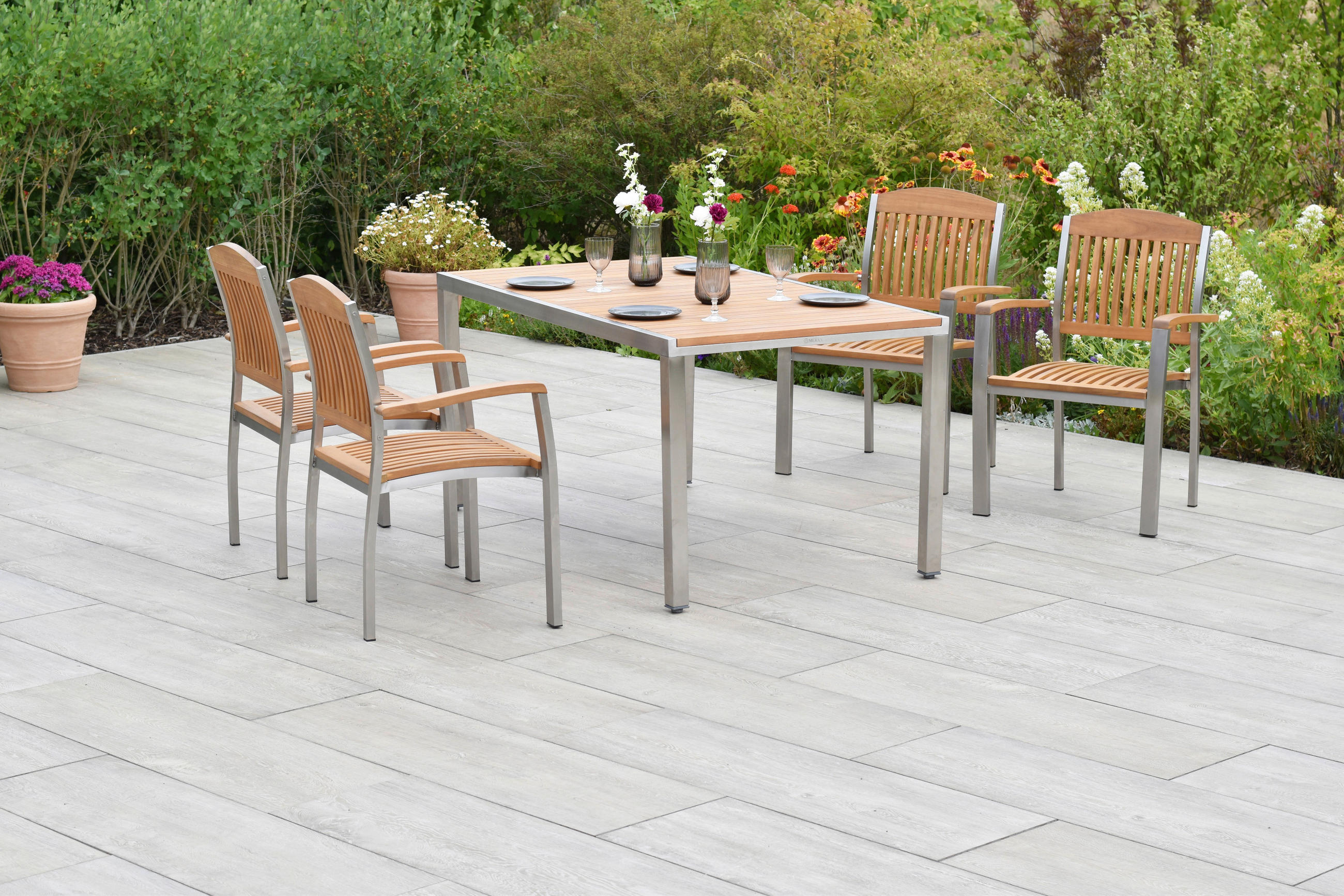 GARTENSET Akazie massiv Edelstahl  - Silberfarben/Naturfarben, MODERN, Holz/Metall - Gardenson