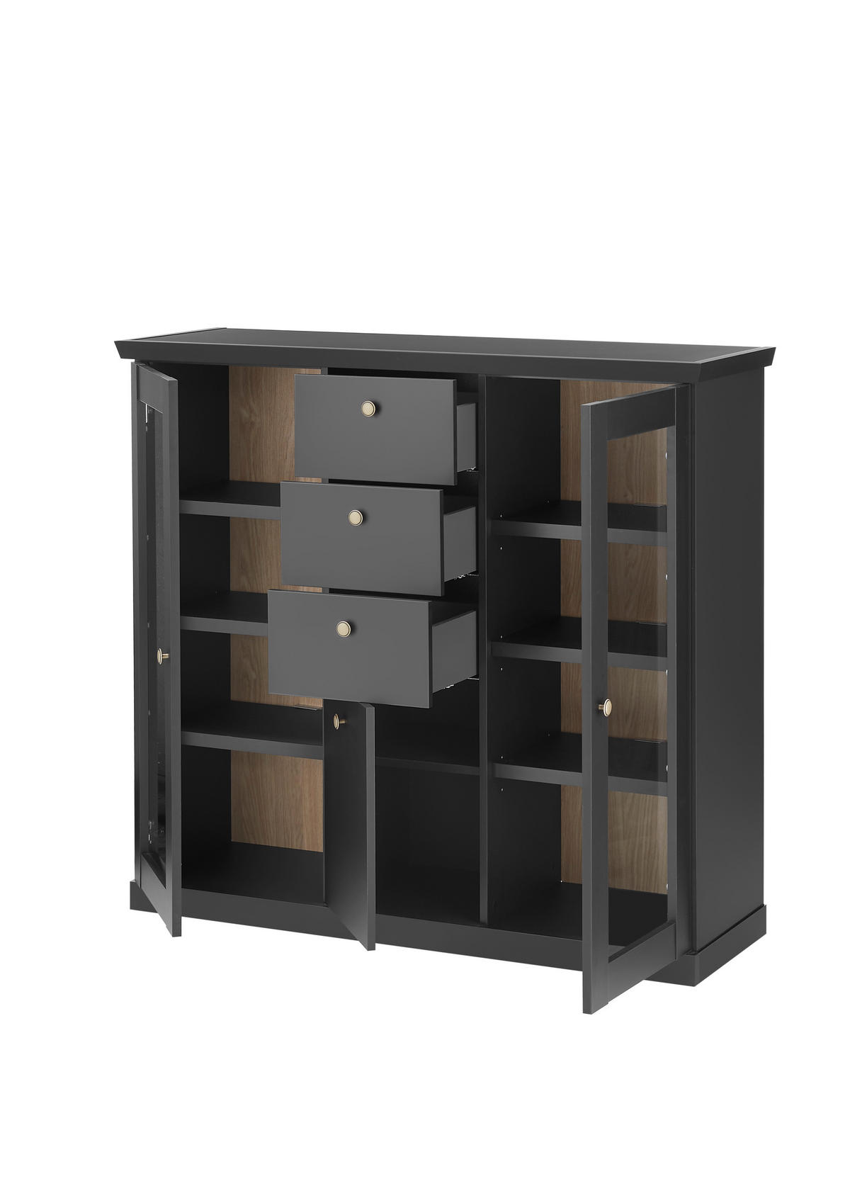 HIGHBOARD  129/118/42 cm 3 Schublade(n)  - Eichefarben/Schwarz, Design, Holzwerkstoff (129/118/42cm) - MID.YOU