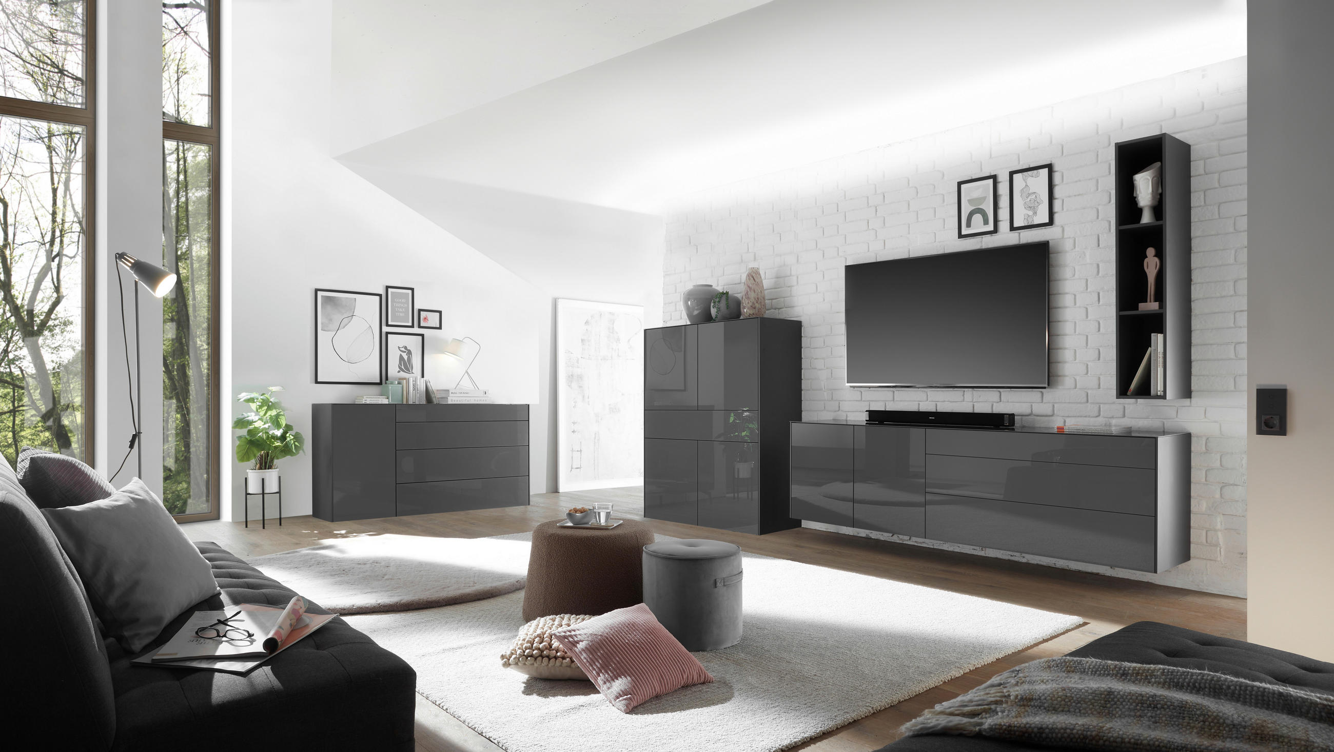 SIDEBOARD Imola in 169/89/42 cm - Anthrazit/Schwarz, Design, Glas/Holzwerkstoff (169/89/42cm) - Novel