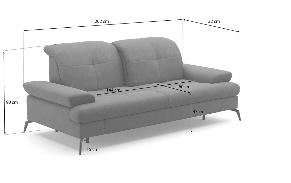 2,5-SITZER in Flachgewebe Graphitfarben  - Schwarz/Graphitfarben, Konventionell, Textil/Metall (202/90/122cm) - Sit & More