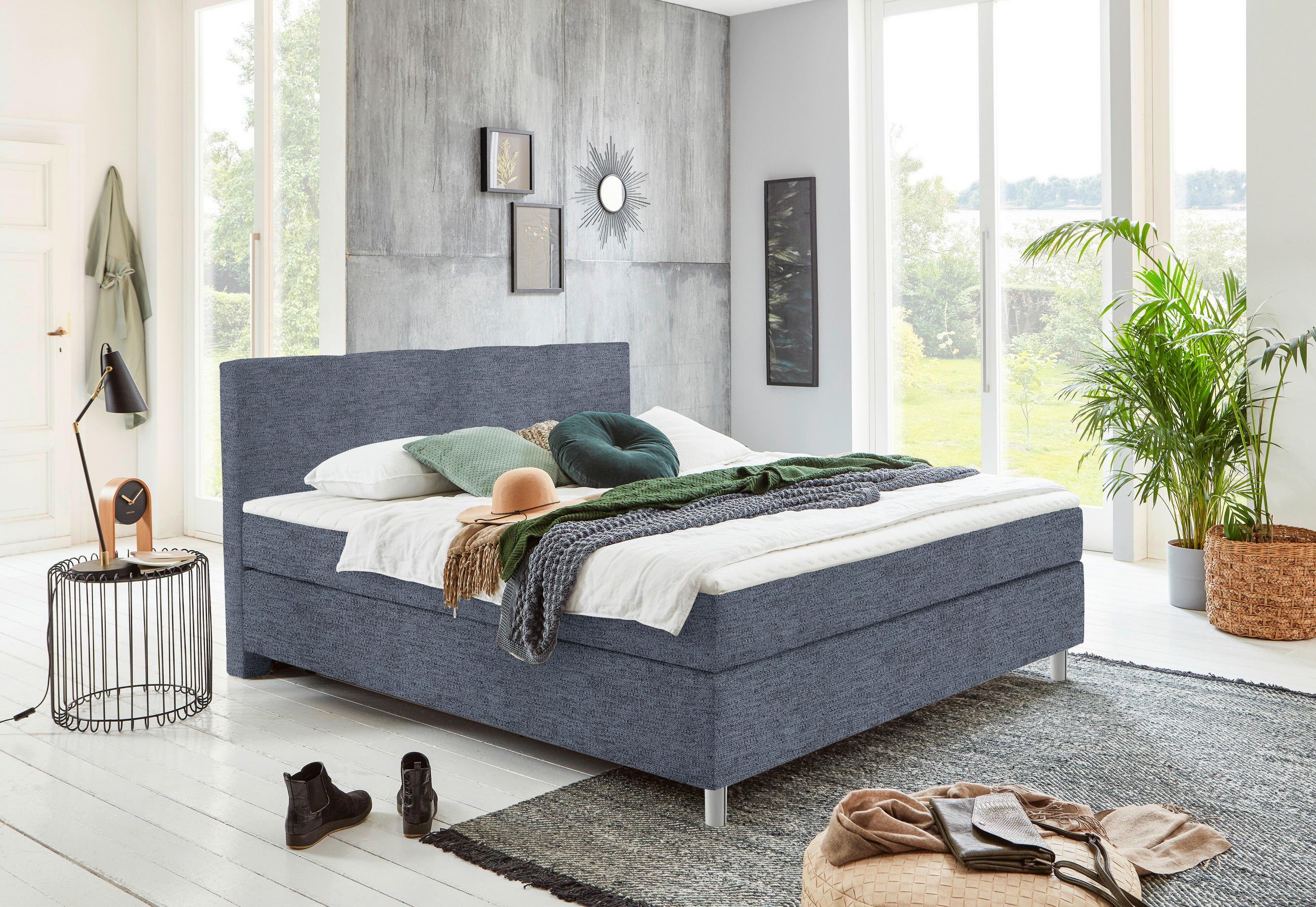 BOXSPRINGBETT 140/200 cm  in Blau  - Chromfarben/Blau, Konventionell, Kunststoff/Textil (140/200cm) - Hom`in