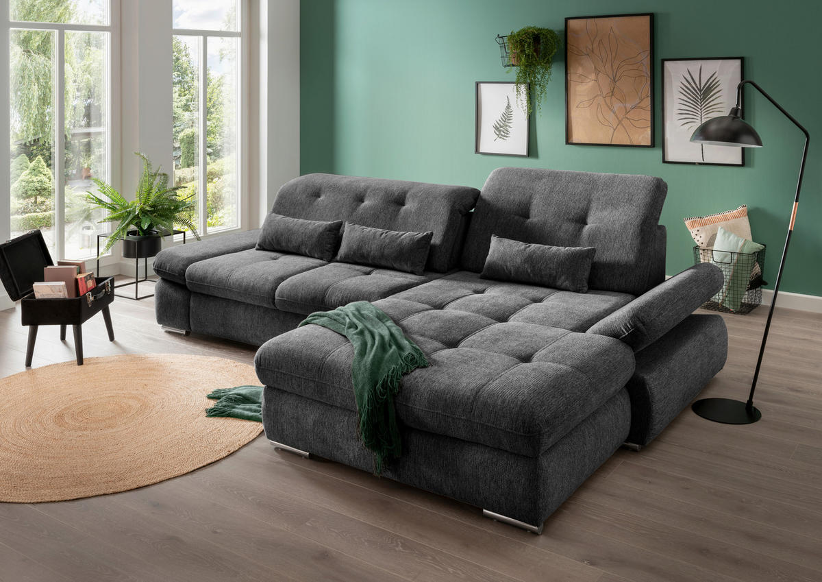 ECKSOFA in Chenille Anthrazit  - Chromfarben/Anthrazit, Design, Textil/Metall (300/196cm) - Livetastic