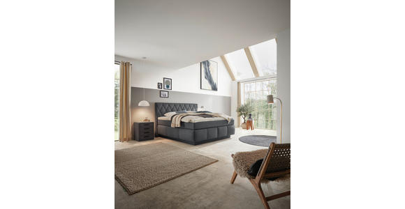 BOXSPRINGBETT 180/200 cm,  in Dunkelblau, Matratze, Topper, unterschiedliche Matratzenhärtegrade je Bettseite, H2 + H3 = mittel + fest  - Schwarz/Dunkelblau, KONVENTIONELL, Holz/Kunststoff (180/200cm) - Voleo