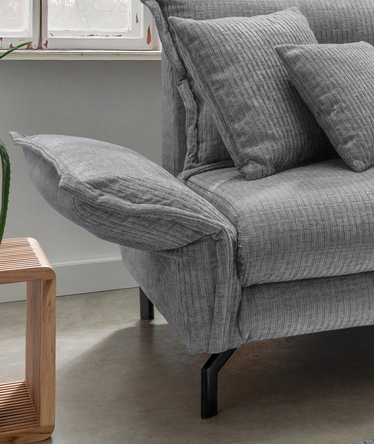 ECKSOFA in Velours Grau  - Schwarz/Grau, Design, Textil/Metall (255/180cm) - Livetastic