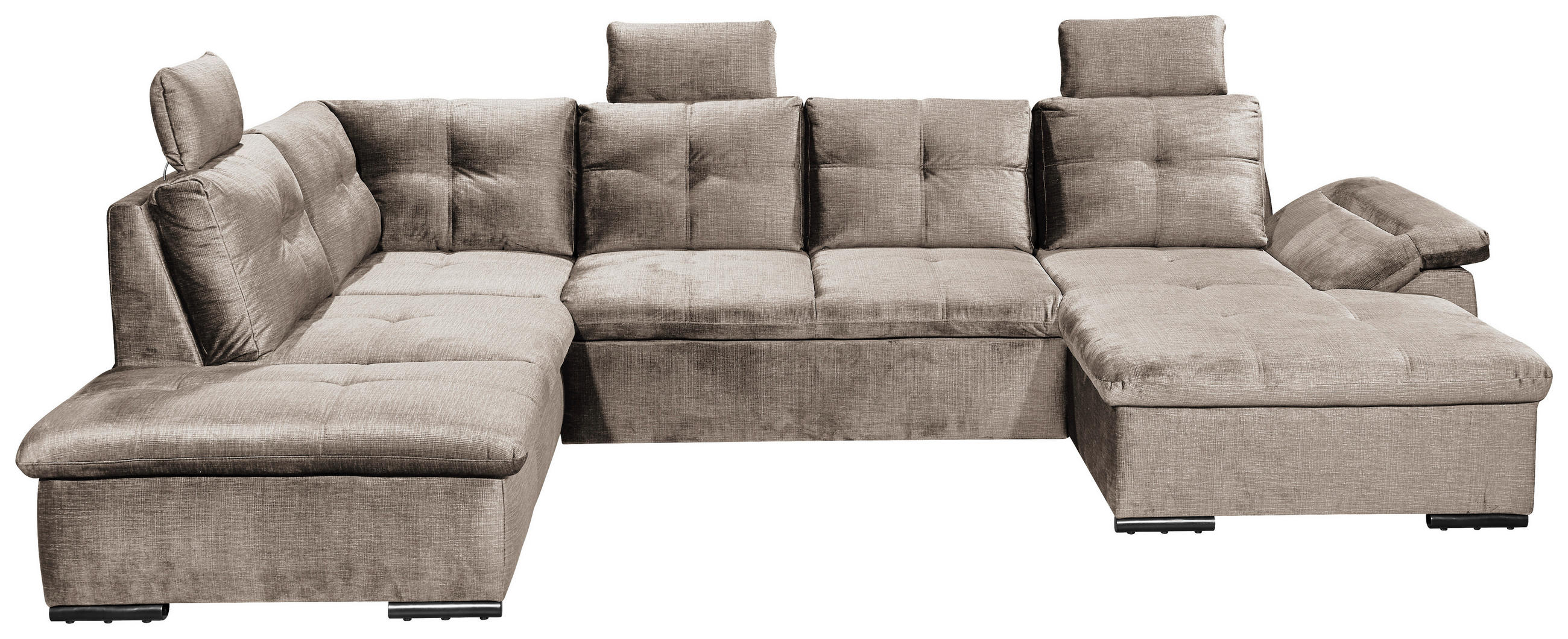 WOHNLANDSCHAFT in Mikrovelours Creme - Creme/Schwarz, KONVENTIONELL, Kunststoff/Textil (217/334/127cm) - Carryhome
