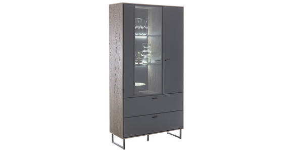 VITRINE in furniert Eiche Schwarz, Eichefarben - Eichefarben/Anthrazit, Design, Glas/Holz (98/185/37cm) - Novel